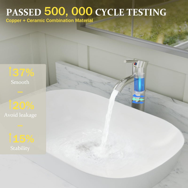 Green Spring Greenspring Brushed Nickel Bathroom Faucets, Vessel Sink Faucet One Hole Single Handle Modern Lavatory Commercial Bath Vanity Bowl Faucets Tall Body with Pop Up Drain and Supply Line, Brass - Image 4